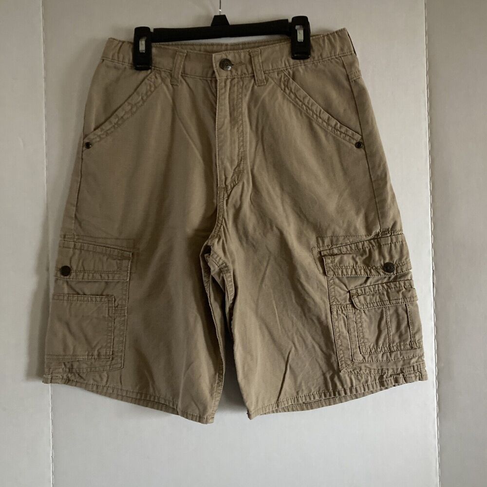Excellent Used Boys Wrangler Khaki Cargo Shorts Size 16 regular adjustable waist